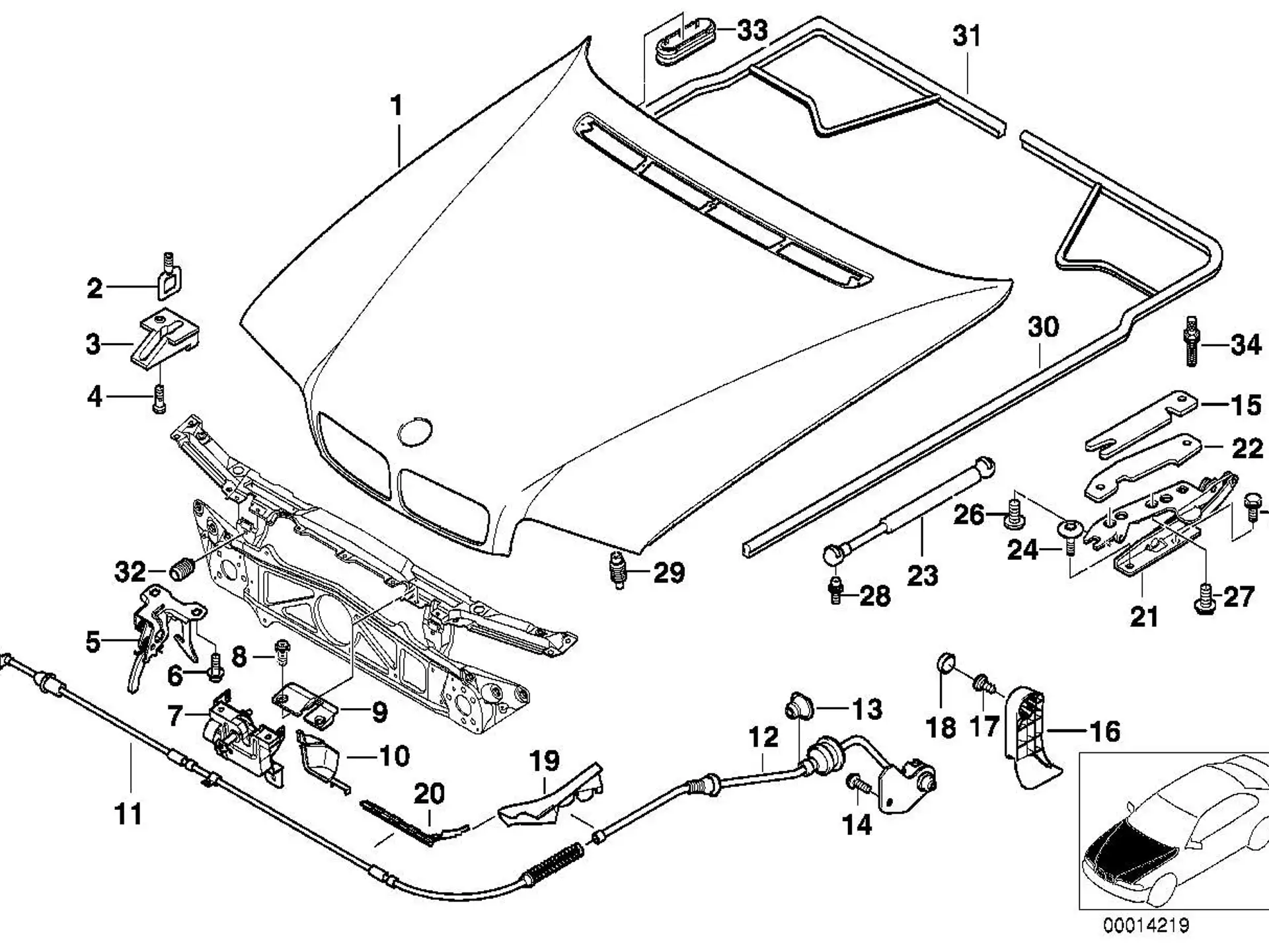 BMW Betätigung Frontklappe E38 51238150080