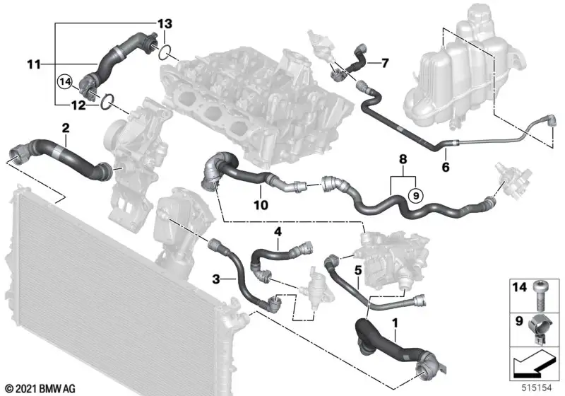 BMW Schlauch Kühlmittelkühler - Wasserpumpe 17125A0C5A4 - Bildpos