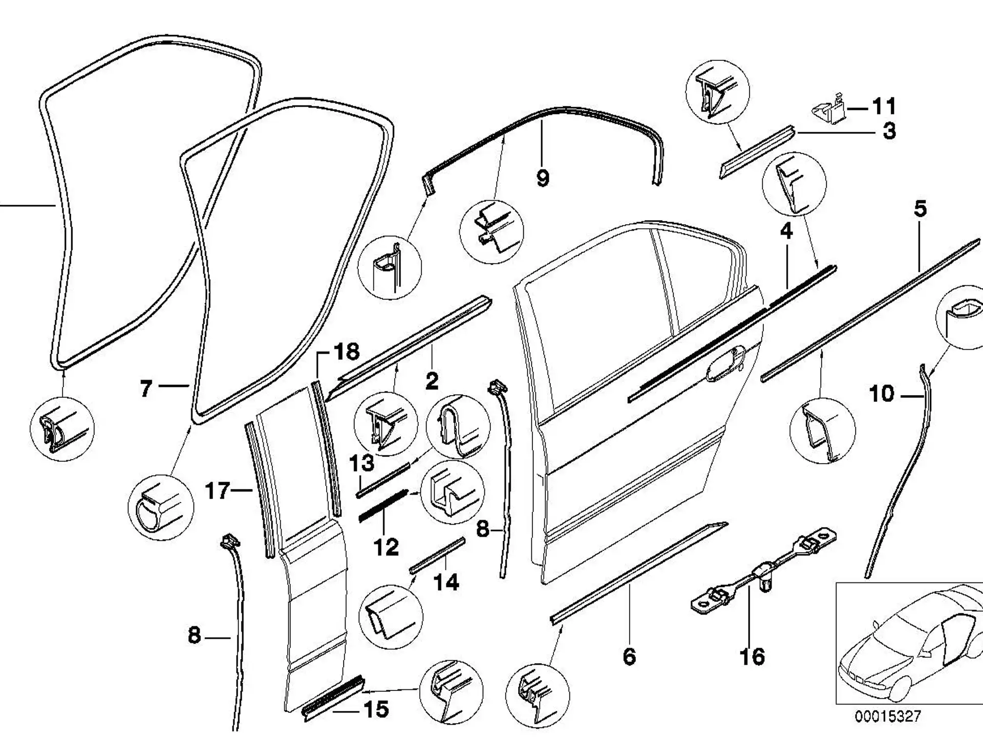 BMW Dichtung Türfuge Dachrahmen hinten links E39 51220402747