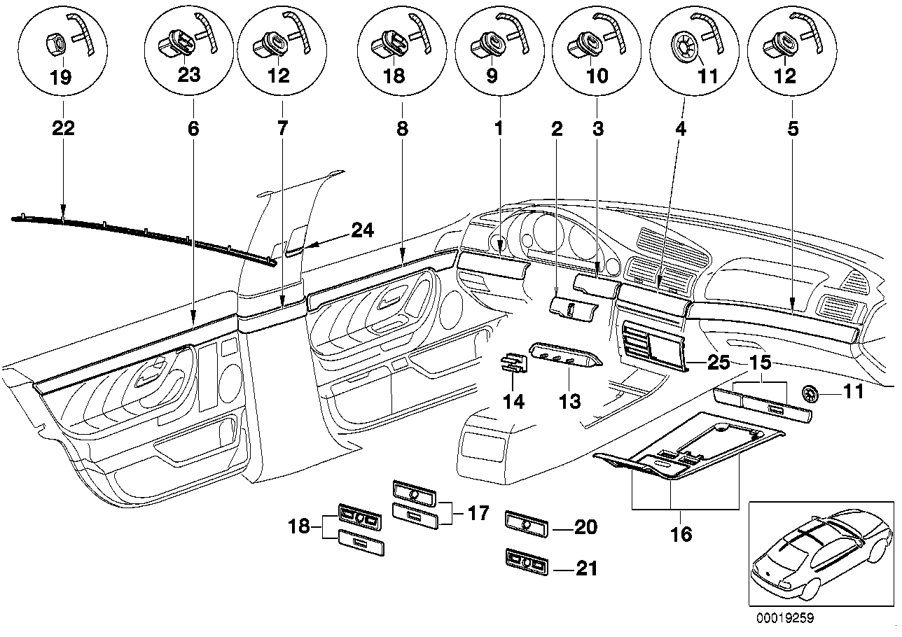 BMW Holzleiste Instrumentafel rechts E38 51458150242 - 7er E38
