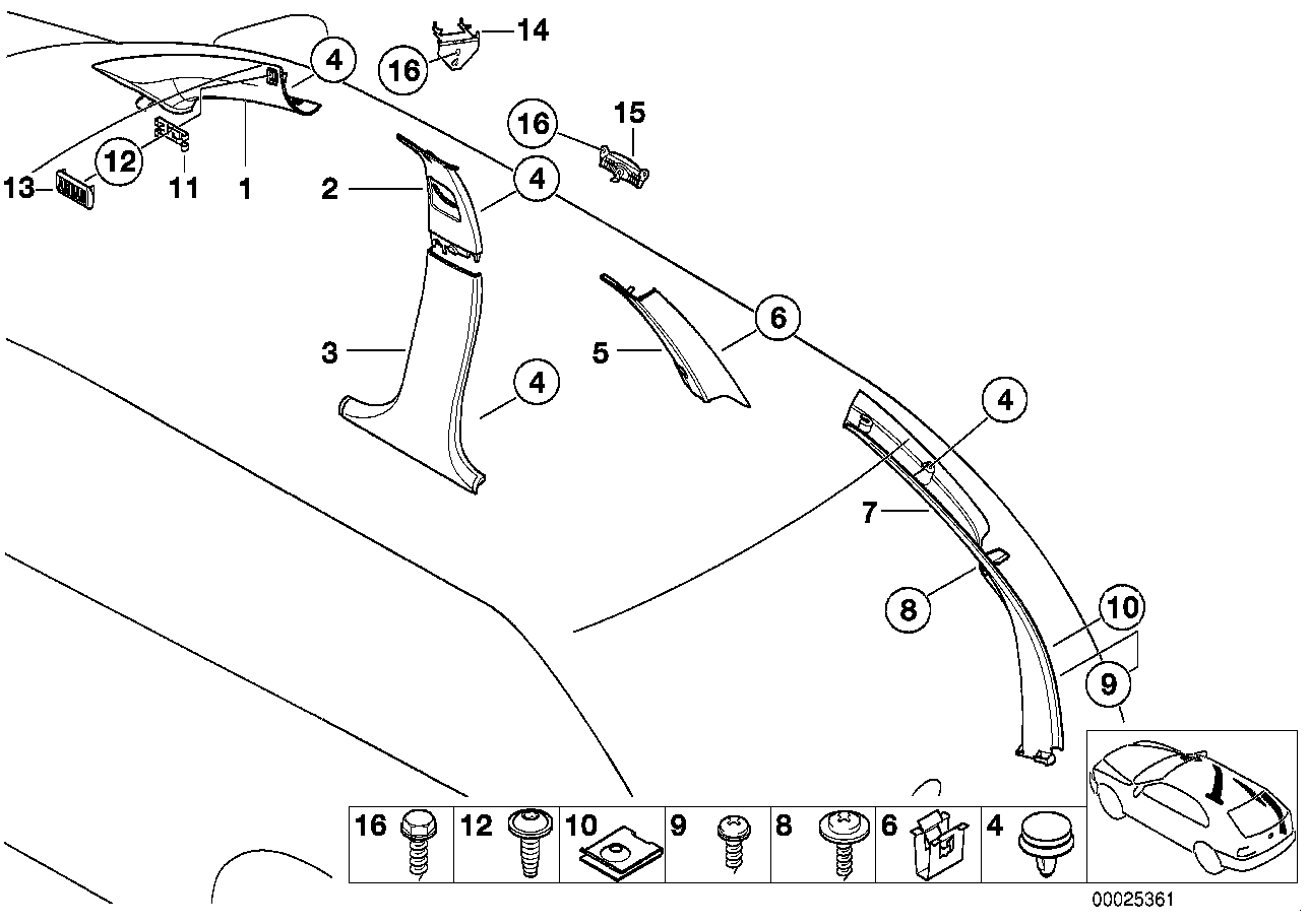 BMW Verkleidung Säule hinten rechts E39 51437041928 - Bildpositio