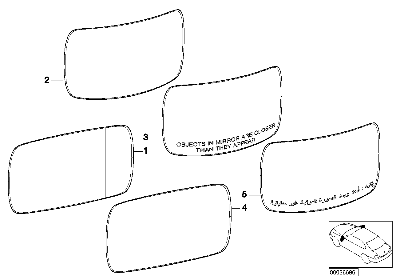 BMW Spiegelglas beheizt plan links E38 E39 51168209809