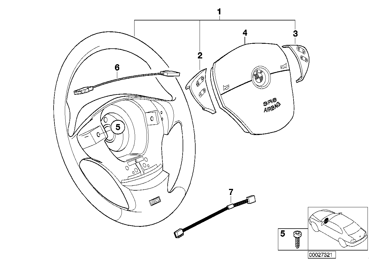 BMW M Sportlenkrad Airbag Leder E38 E39 32342229102 - 5er E39, 7e