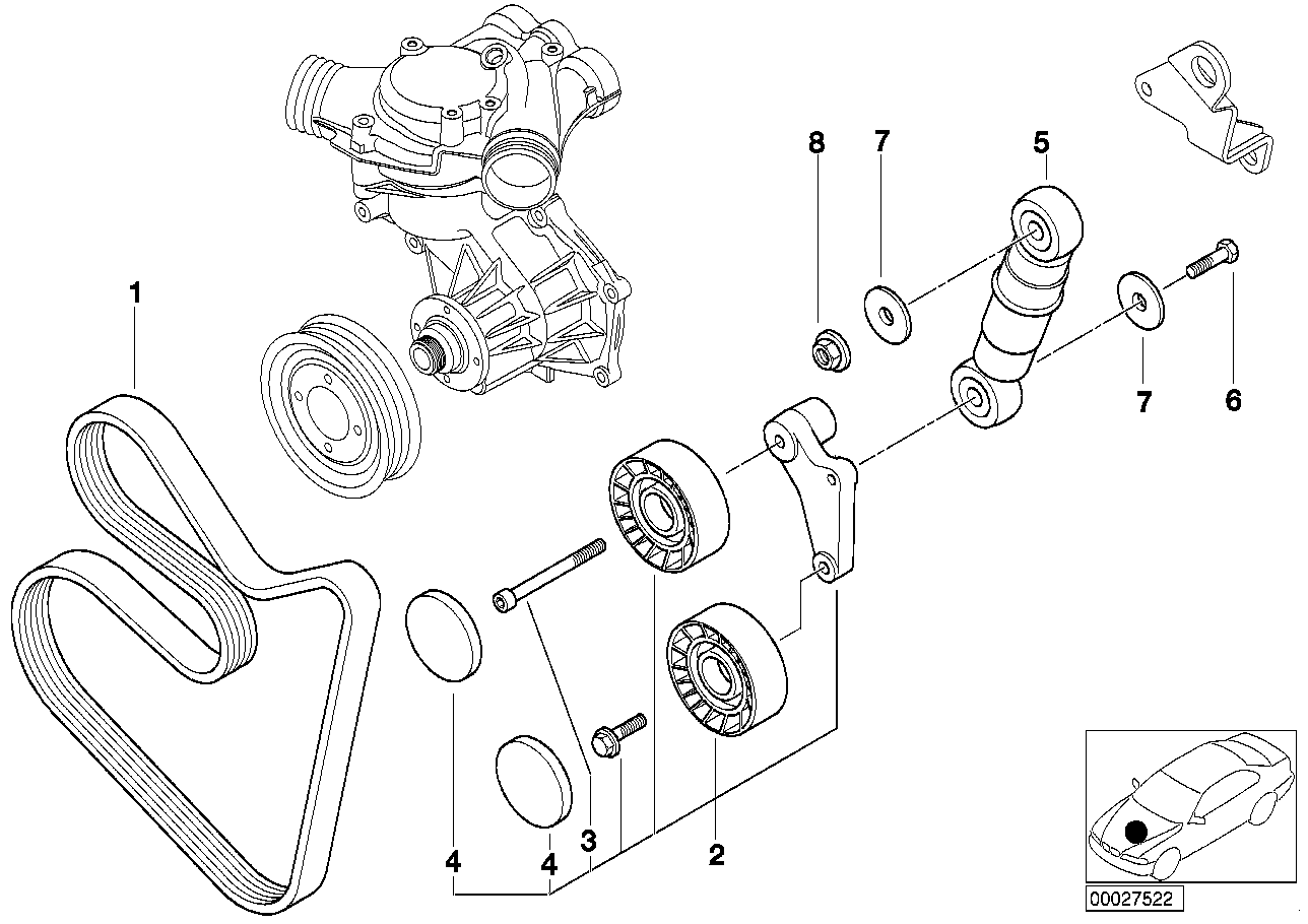 BMW Spannrolle mit Hebel E38 E39 11282248214 - 5er E39 Limousine