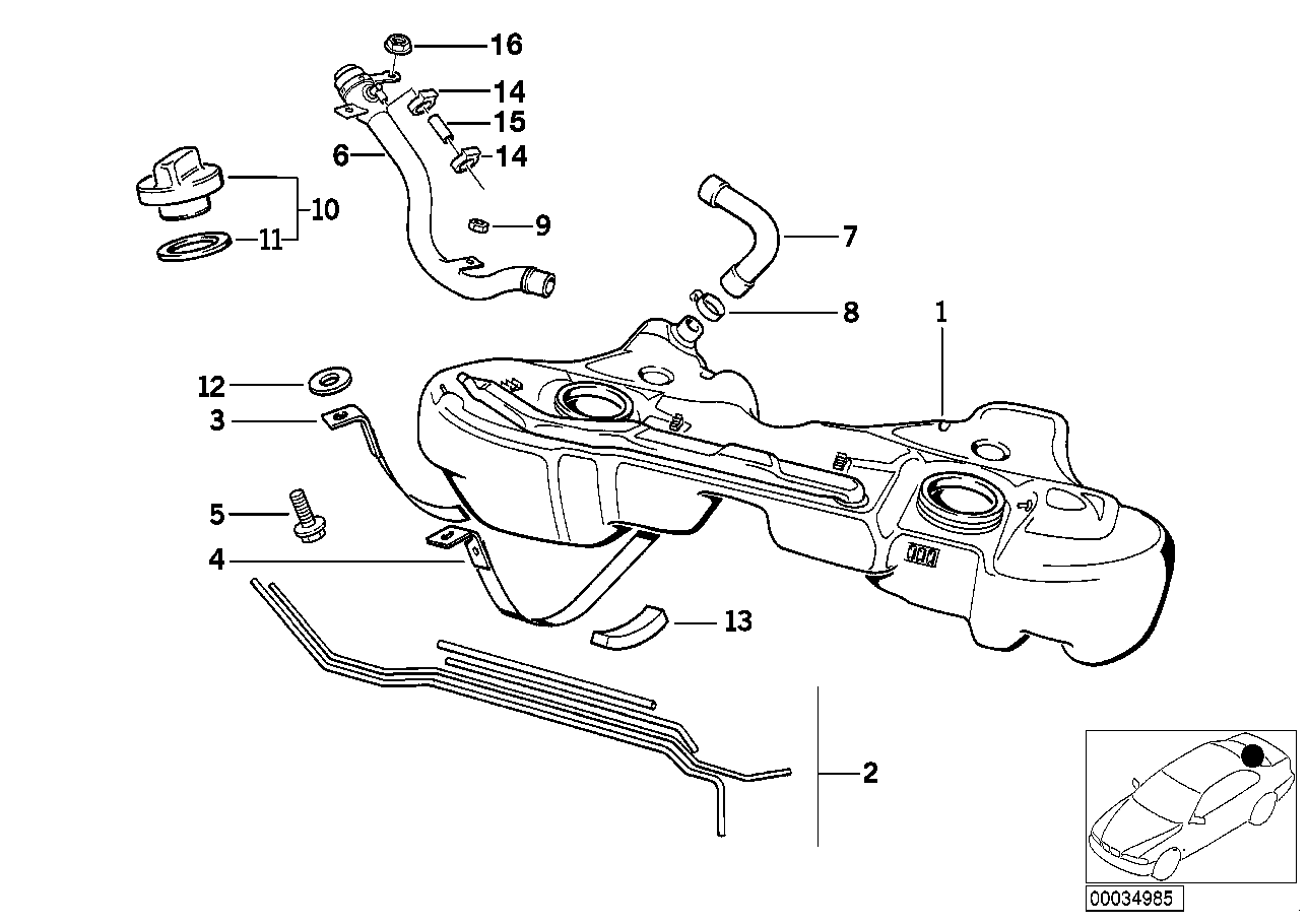 BMW Einfüllrohr Kunststoff ohne Kat E36 16111181461 - Bildpositio