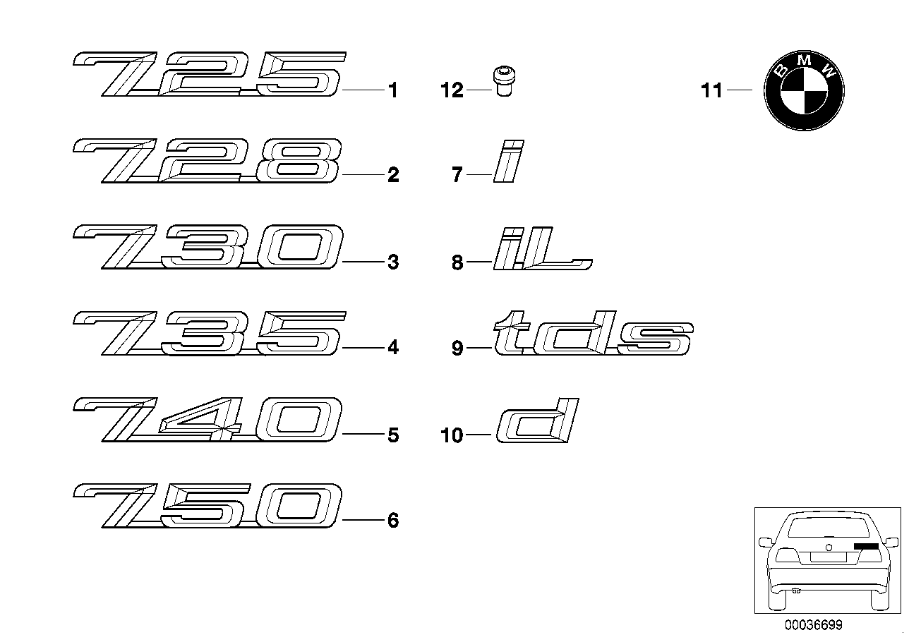 BMW Emblem geklebt hinten E32 E38 51148136273 - Bildposition 08