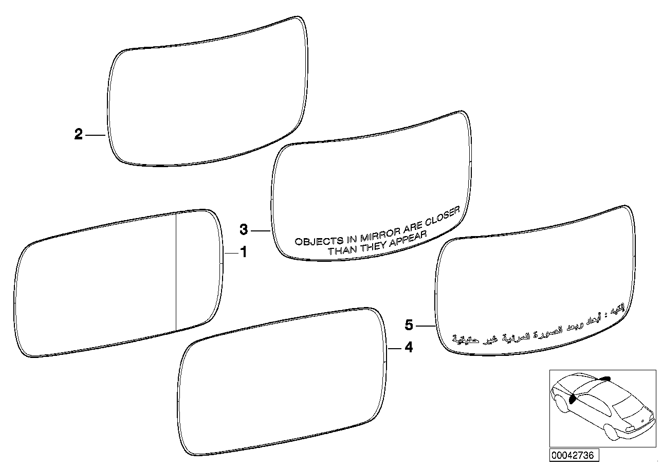 BMW Spiegelglas beheizt plan links E60 E61 E63 E64 51167168183 -
