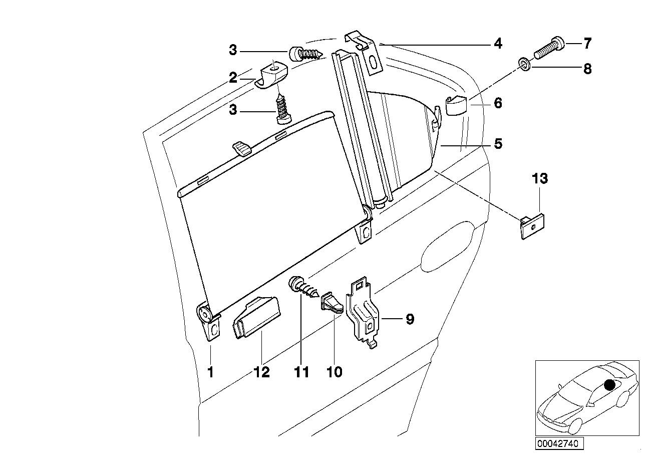 BMW Sonnenschutzrollo Tür hinten links E38 51168225581 - 7er E38