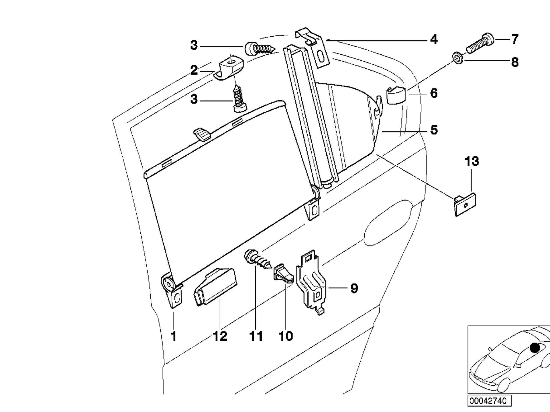 BMW Sonnenschutzrollo Tür hinten links E38 51168150953