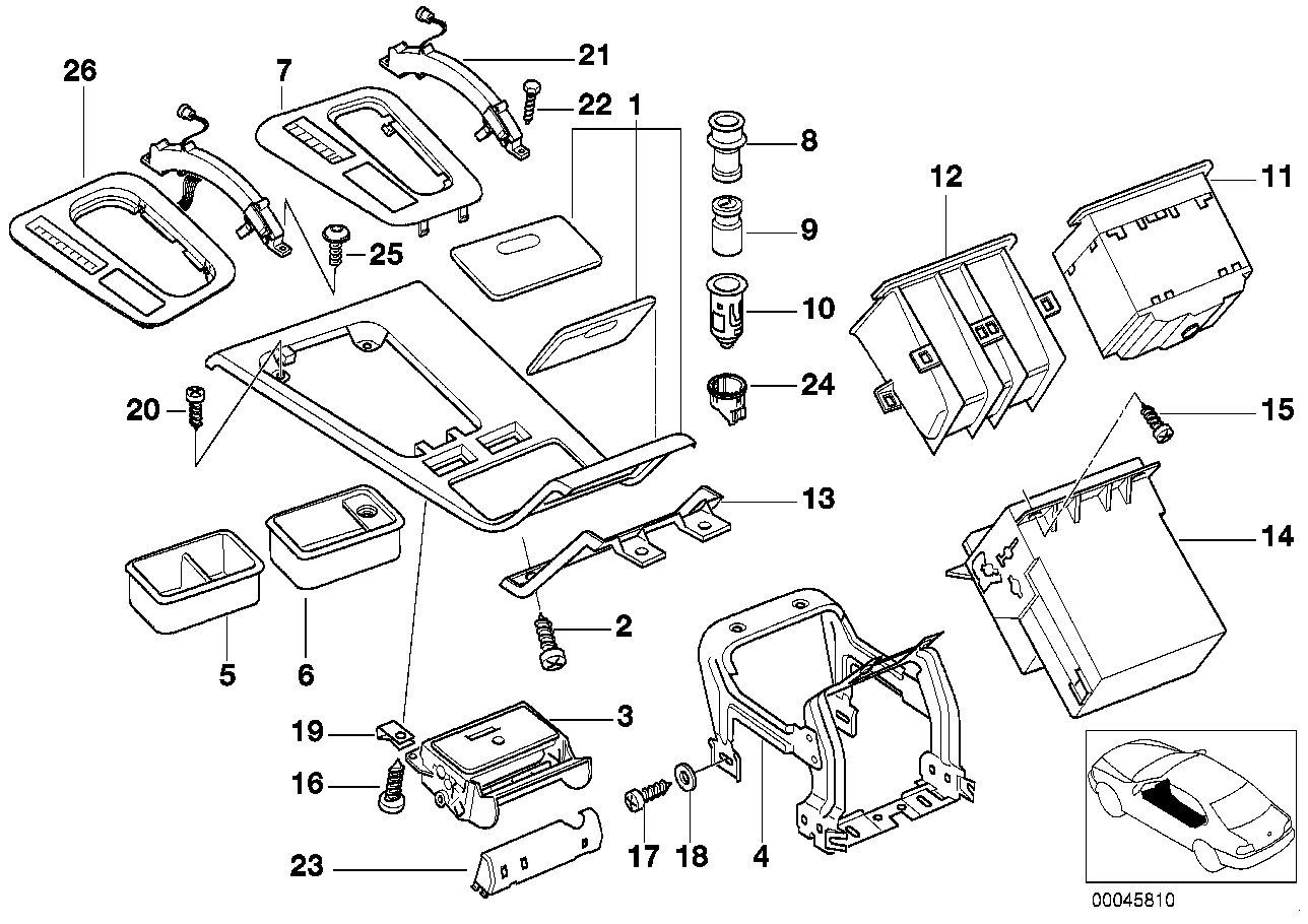 BMW Einsatz Mittenkonsole hinten E38 51168150395 - 7er E38 Limous