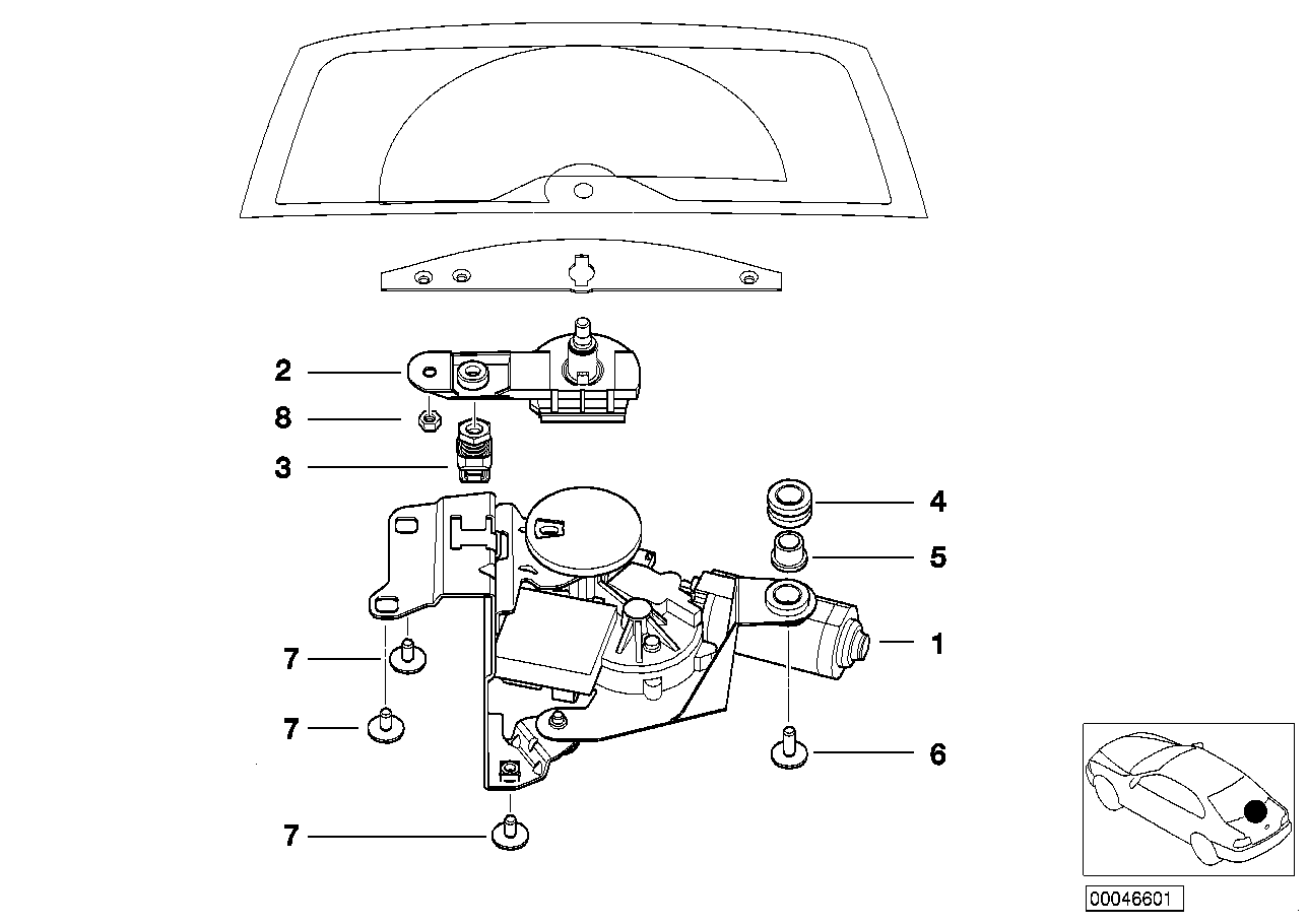 BMW Wischermotor Heckscheibe E46 61627010295 - Bildposition 01