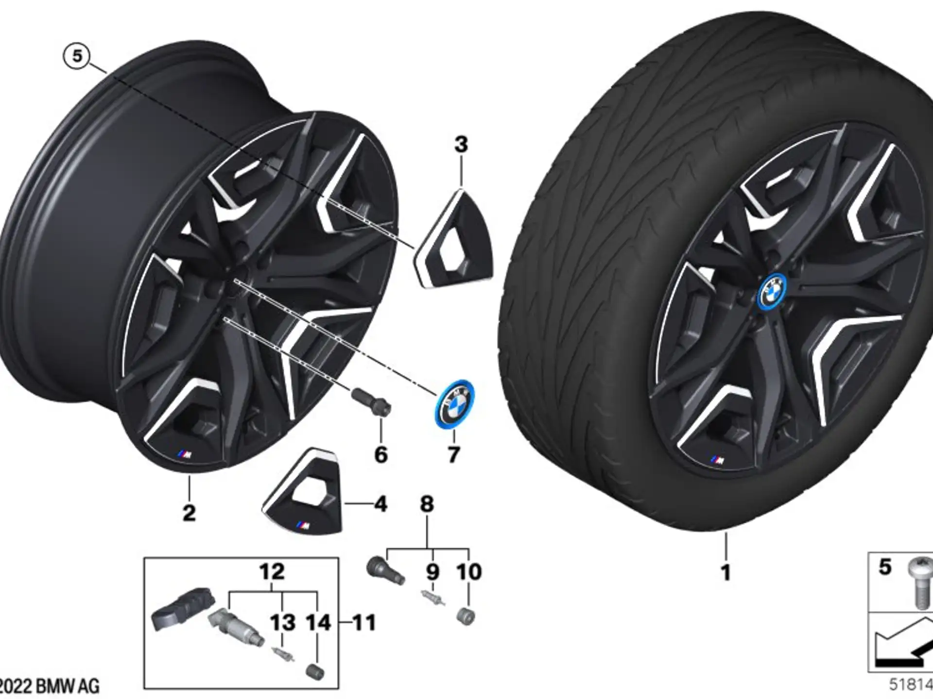 BMW Alufelge M Aerodynamik 1023 bicolor (schwarz II/hochglanzpoliert) 9,5Jx22 ET37 iX I20