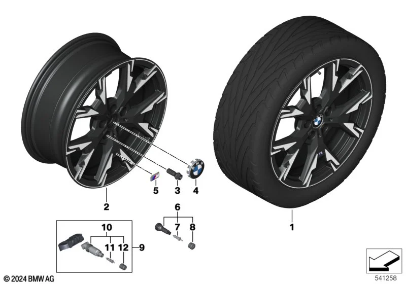 BMW Alufelge M Y-Speiche 976 bicolor (jet black uni/hochglanzpoliert) 8Jx19 ET53 1er F70 2er F74