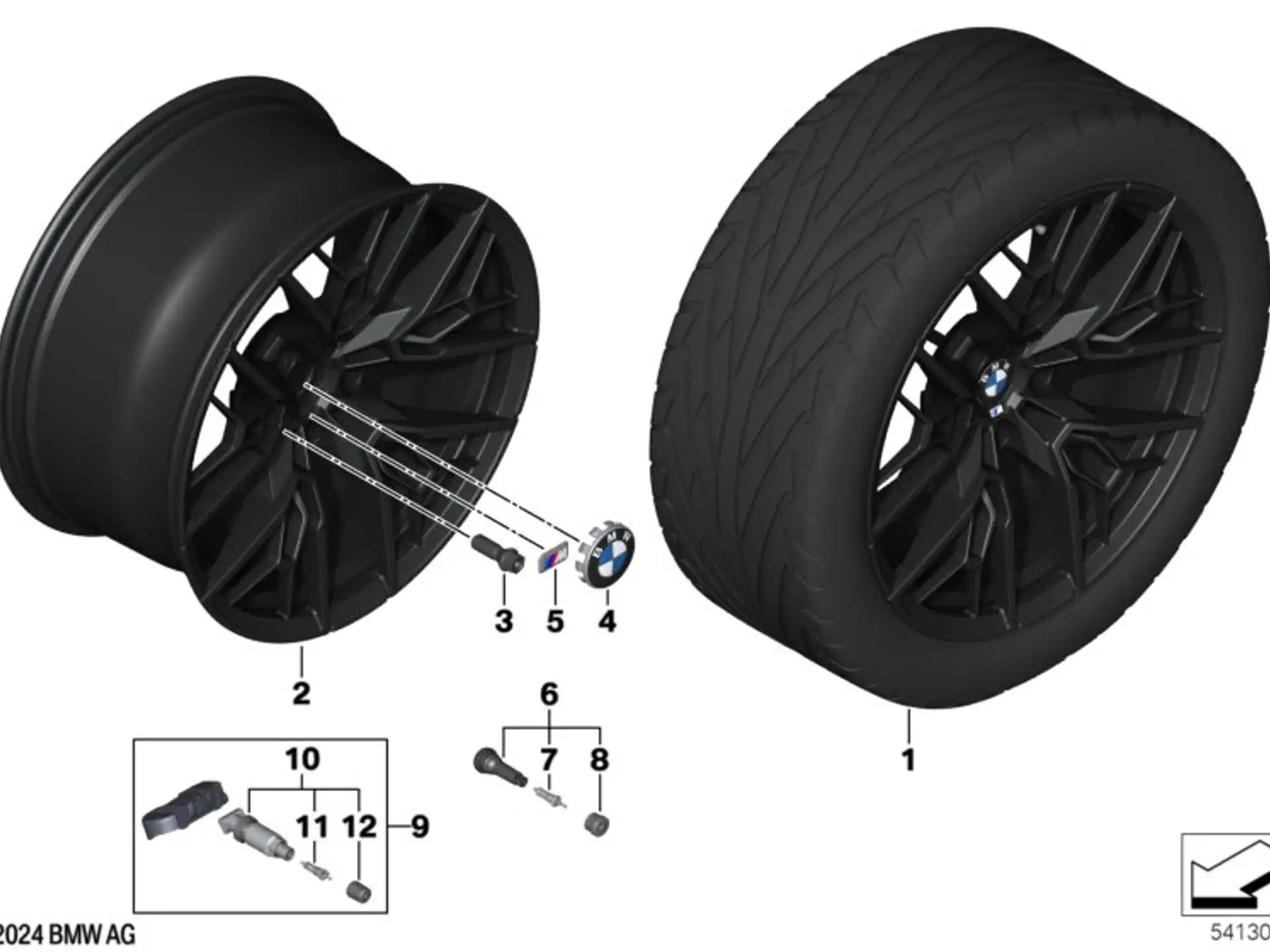 BMW Alufelge Doppelspeiche 1075M jet black matt 10,5Jx20H2 ET28 5er G90 M5/G99 M5