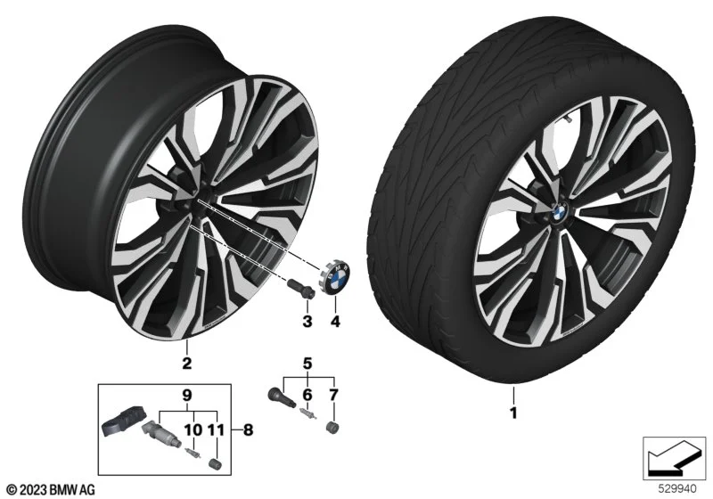 BMW Alufelge V-Speiche 914I jet black uni/glanzgedreht 9,5Jx23 ET32 X7 G07