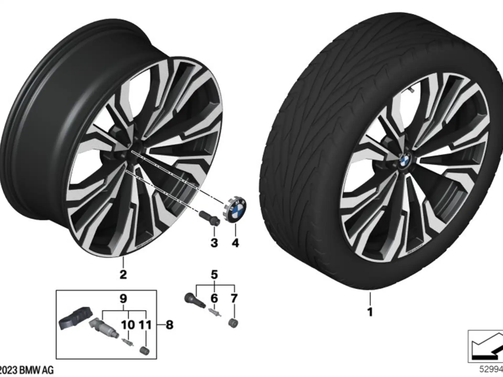 BMW Alufelge V-Speiche 914I jet black uni/glanzgedreht 9,5Jx23 ET32 X7 G07
