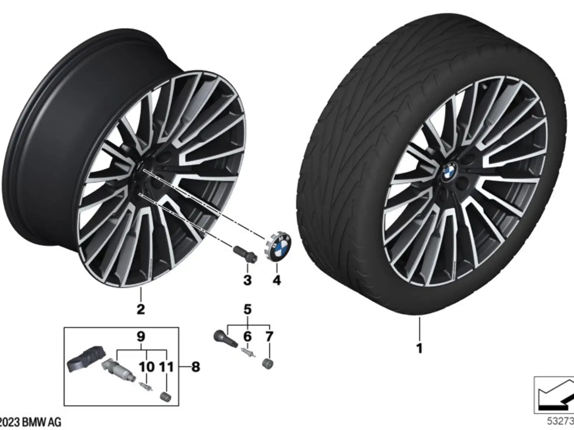 BMW Alufelge Vielspeiche 1055I bicolor (jet black uni/hochglanzpoliert) 10,5Jx21 ET44 7er G70