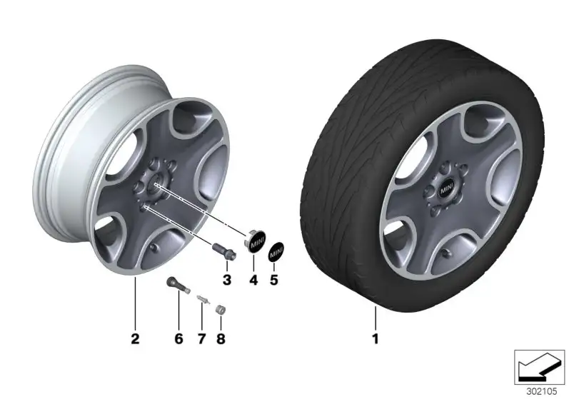 MINI Alufelge 5-Hole Black Star 138 schwarz/glanzgedreht 7J ET50