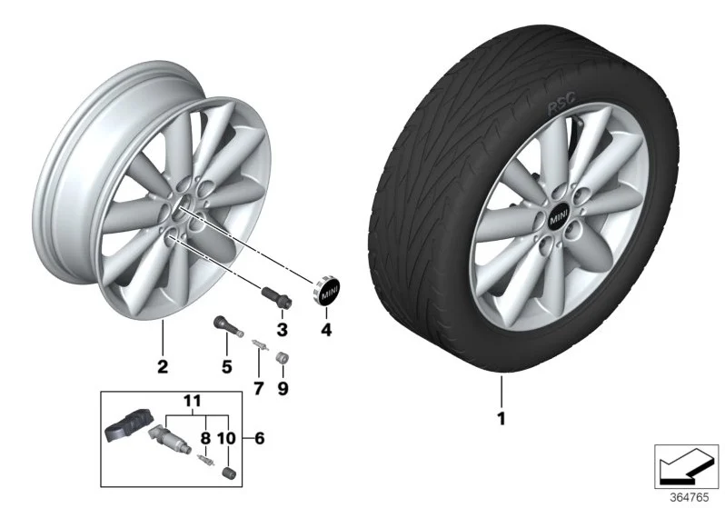 MINI Alufelge Radial Spoke 508 5,5J x 16 ET 46 Silber Vorderachse / Hinterachse MINI F55, F56