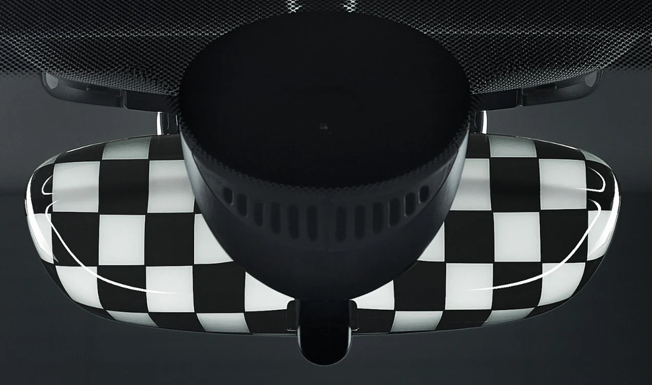 MINI Innenspiegelkappe Checkered Flag F54 F55 F56 F57 Fahrzeuge mit Alarmanlage